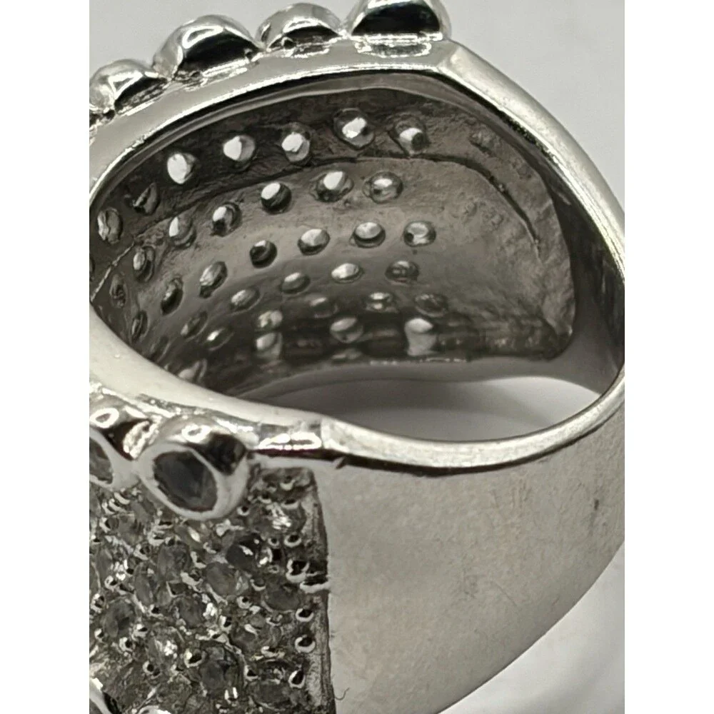 Ross Simons Sterling silver pave Clear cluster bubble wide Band ring sz 7.5